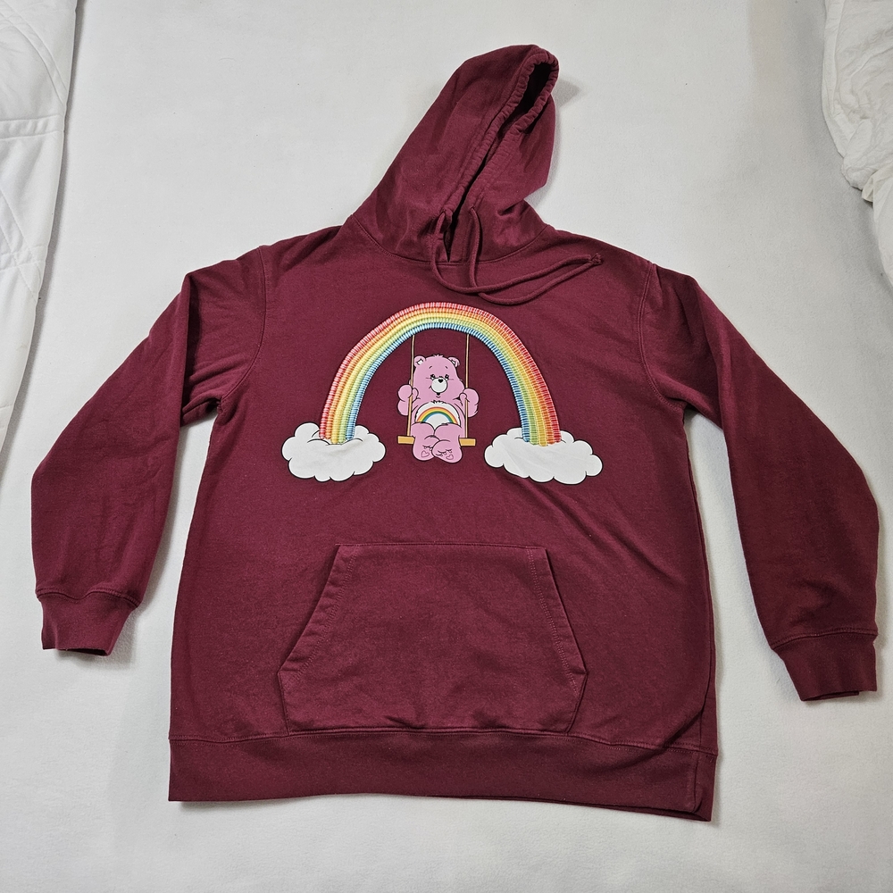 Care Bears Rainbow Cheer Bear Burgundy Hoodie Sweatshirt Juniors XL 15-17